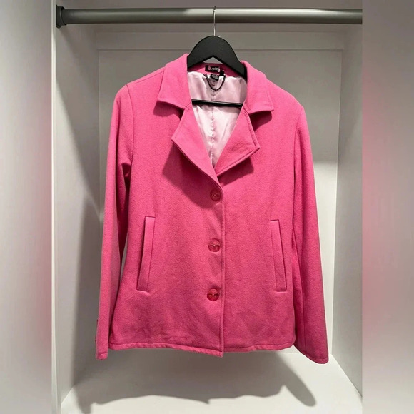 Split Wool Blend Pink Pea Coat Size S Barbie Elle Woods Jacket Blazer - Picture 1 of 13